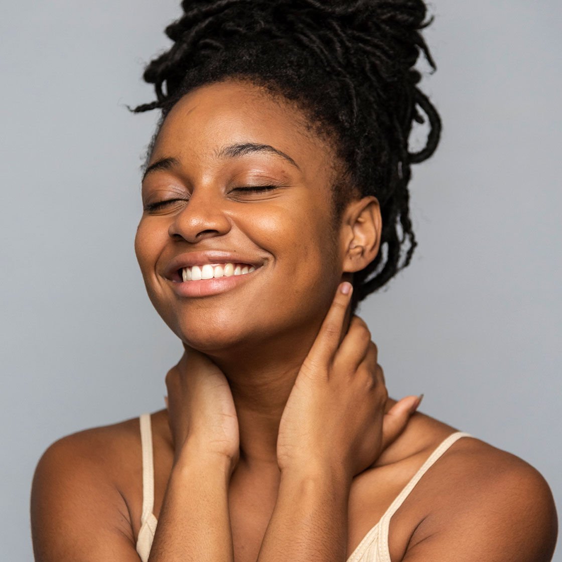 woman touching face